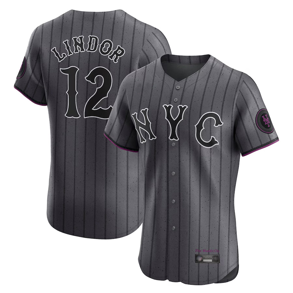 NY.Mets #12 Francisco Lindor Player Gray City Connect Limited Elite Home Fdoa Stitched Jerseys