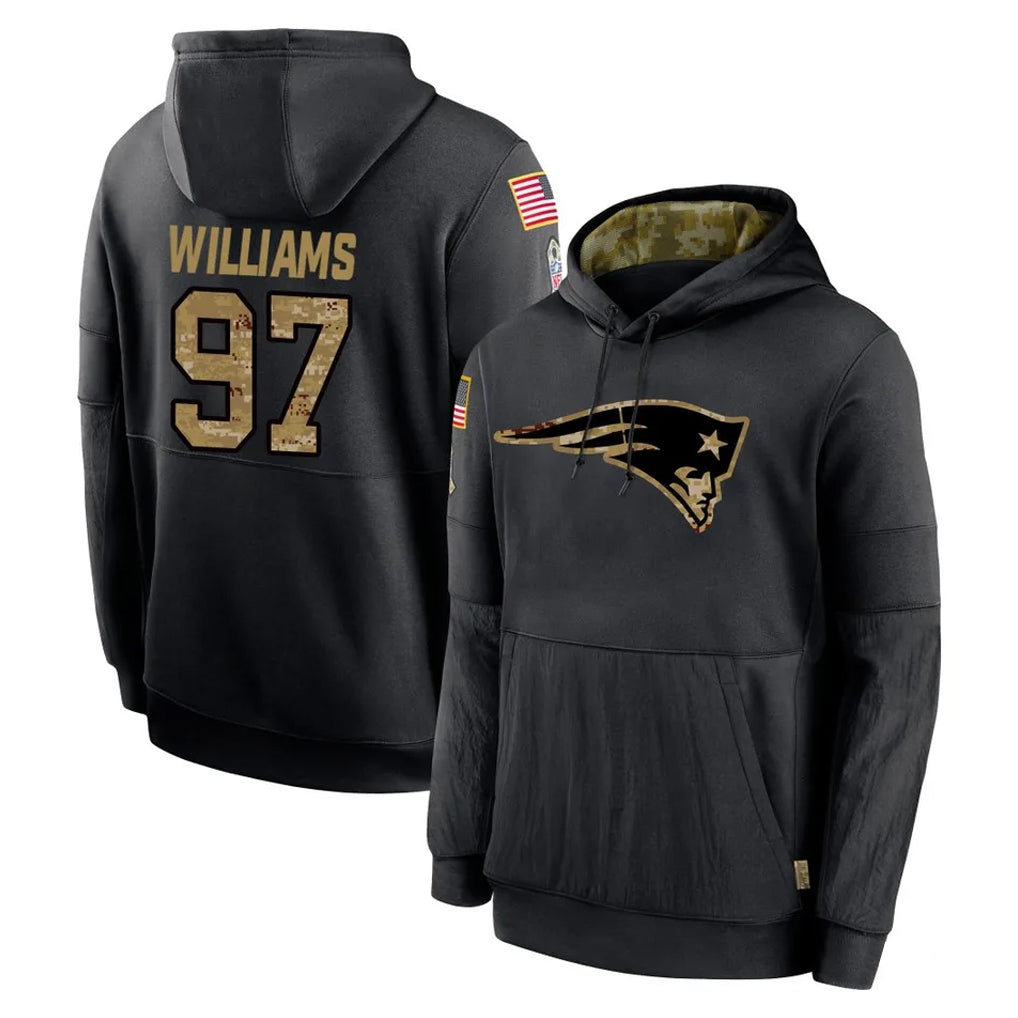 NE.Patriots #97 Milton Williams Player Black Salute to Service Hoodies Limited Game Gdoa Stitched Jerseys