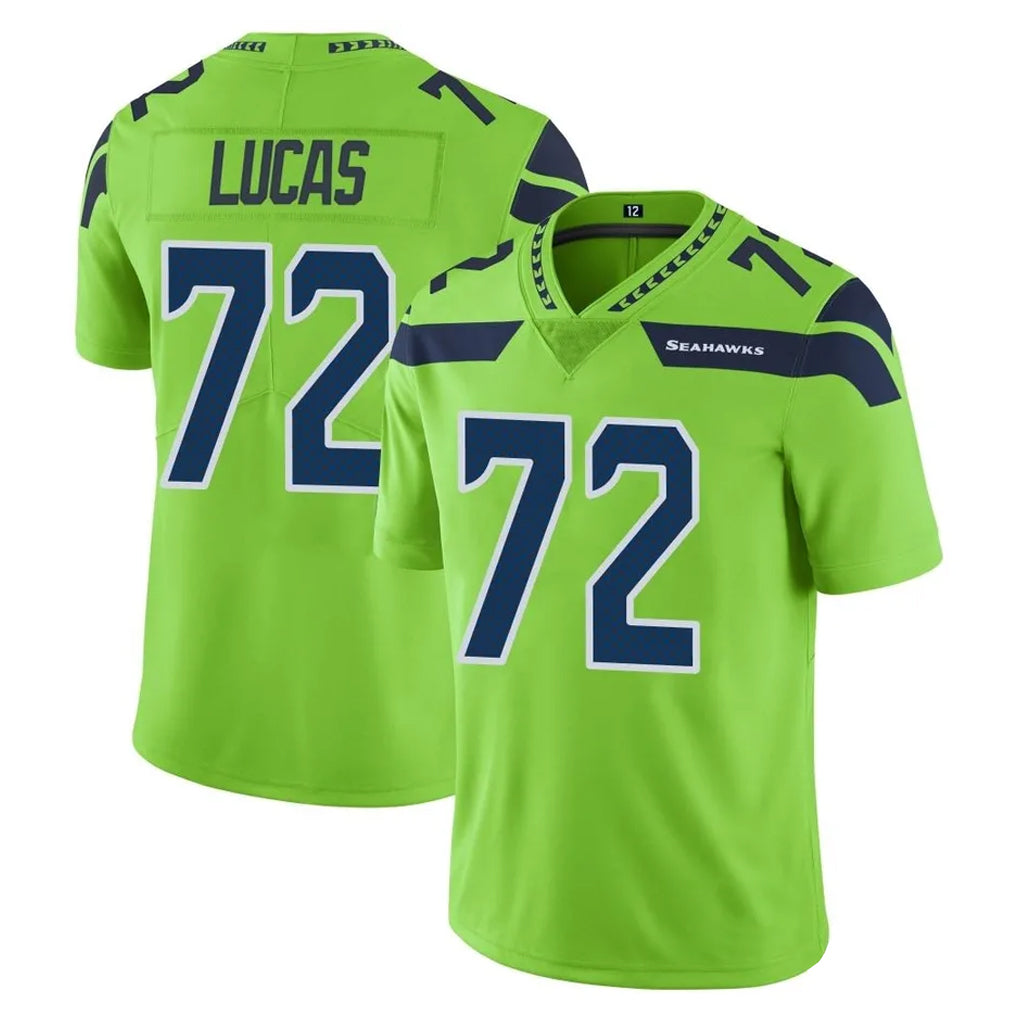 S.Seahawks #72 Abraham Lucas Player Green Limited Color Rush Home Game Gdoa Stitched Jerseys