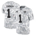 LV.Raiders #1 Tre Tucker Player Arctic Camo Salute To Service Limited Game Gdoa Stitched Jerseys
