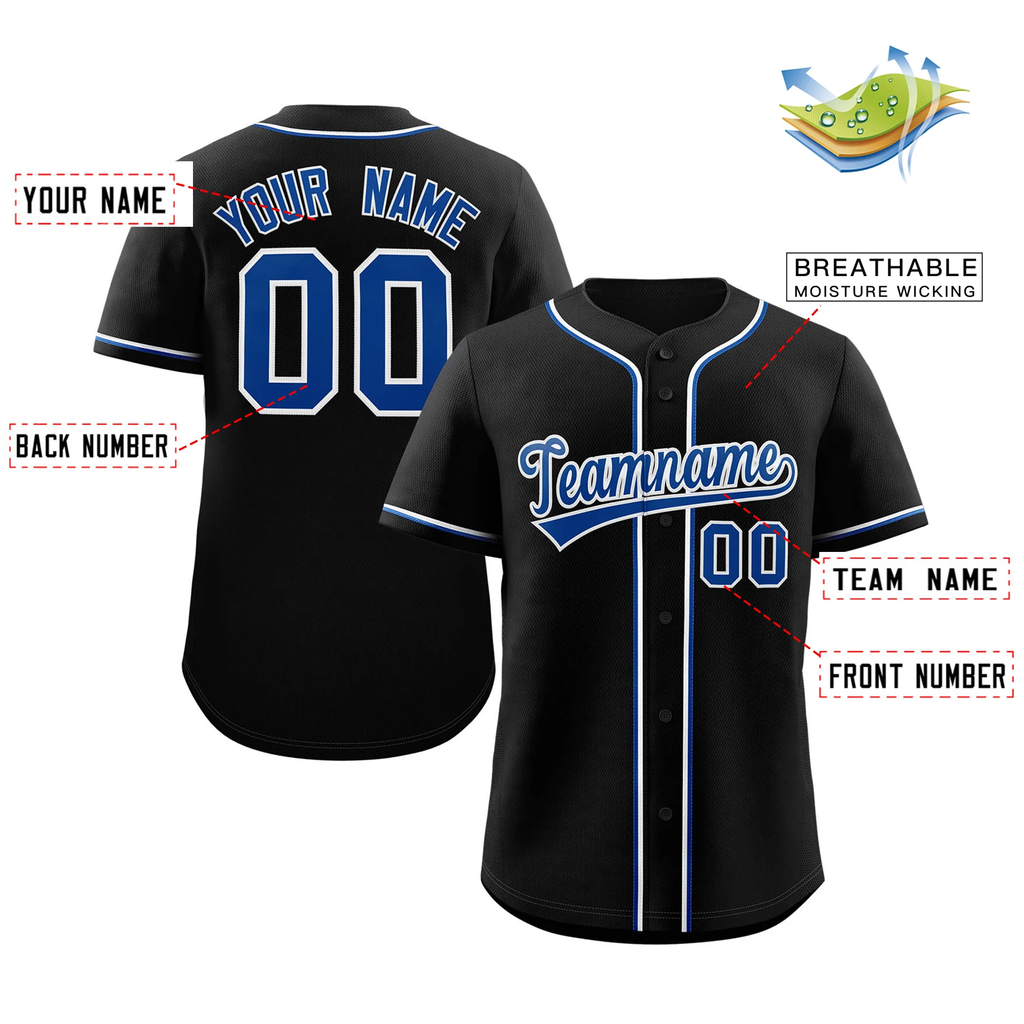 Custom Black Royal-White Classic Style Authentic Baseball Jersey-1
