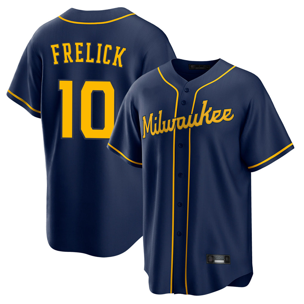 M.Brewers #10 Sal Frelick Player Navy Home Game Fdoa Stitched Jerseys