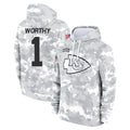 KC.Chiefs #1 Xavier Worthy Player Arctic Camo Salute to Service Hoodies Limited Game Gdoa Stitched Jerseys