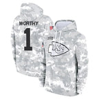 KC.Chiefs #1 Xavier Worthy Player Arctic Camo Salute to Service Hoodies Limited Game Gdoa Stitched Jerseys