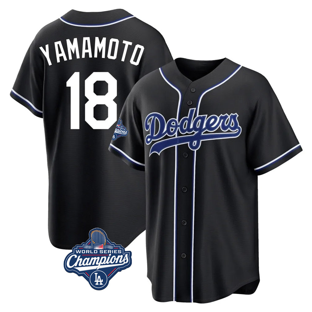 LA.Dodgers #18 Yoshinobu Yamamoto Player Black World Series Meet Carbon Limited Home Fdoa Stitched Jerseys