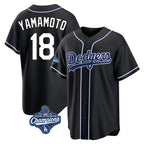 LA.Dodgers #18 Yoshinobu Yamamoto Player Black World Series Meet Carbon Limited Home Fdoa Stitched Jerseys
