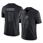 D.Lions #0 Jahmyr Gibbs Player Black Reflective Limited Home Game Gdoa Stitched Jerseys