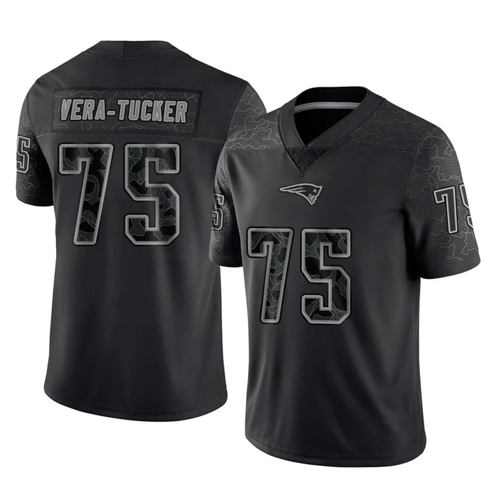 NE.Patriots #75 Alijah Vera-Tucker Player Black Reflective LImited Home Game Gdoa Stitched Jerseys
