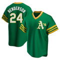 Athletics #35 Rickey Henderson Player Green Replica Cooperstown Collection T shirt Stitched Jersey