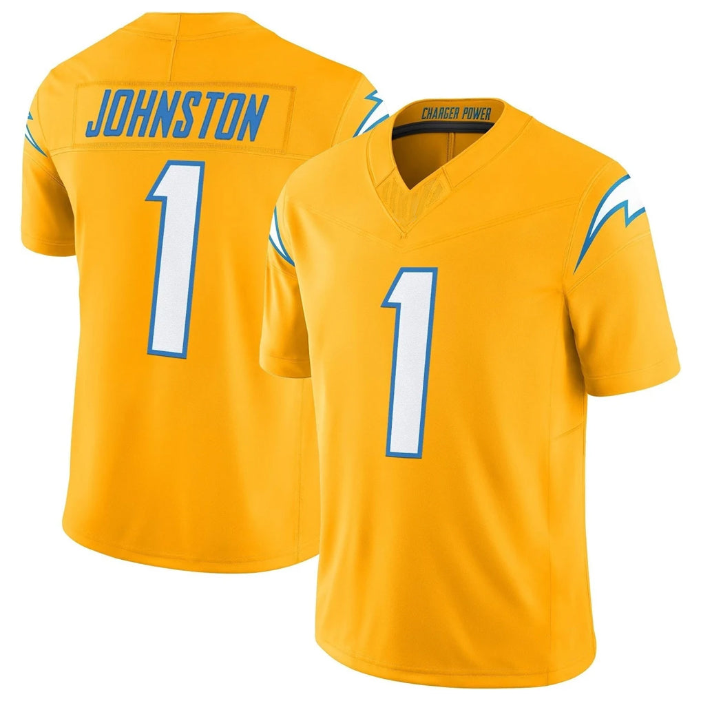 LA.Chargers #1 Quentin Johnston Player Gold Limited Vapor F.U.S.E. Home Game Gdoa Stitched Jerseys
