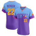 C.Rockies #22 Mickey Moniak Player Purple-Light Blue City Connect Limited Elite Home T-shirt Gdoa Stitched Jerseys