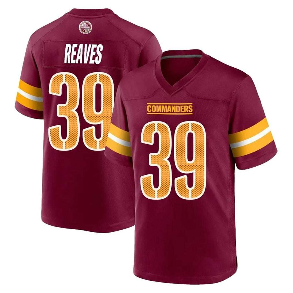 W.Commanders #39 Jeremy Reaves Player Burgundy Home Game Gdoa Stitched Jerseys
