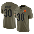C.Bengals #30 Chase Brown Player Olive Salute to Service Limited Game Gdoa Stitched Jerseys