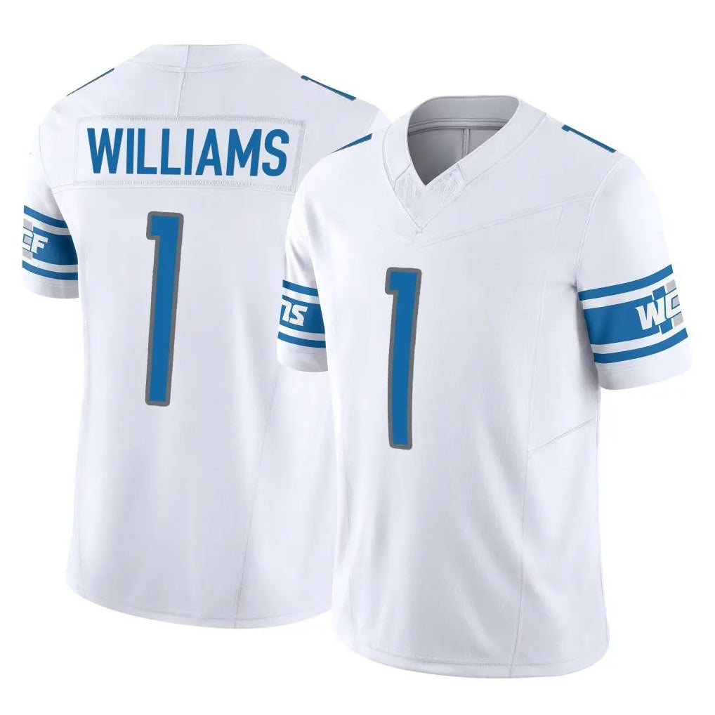 D.Lions #1 Jameson Williams Player White Vapor F.U.S.E. Limited Home Game Gdoa Stitched Jerseys