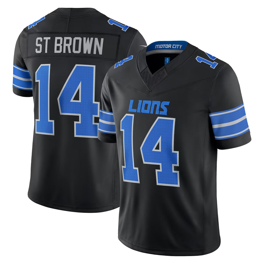 D.Lions #14 Amon-Ra St. Brown Player Black Vapor F.U.S.E. Limited Game Home Gdoa Stitched Jerseys