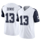 D.Cowboys #13 Caleb Downs Player White-Navy Limited Vapor F.U.S.E. Home Game Gdoa Stitched Jerseys