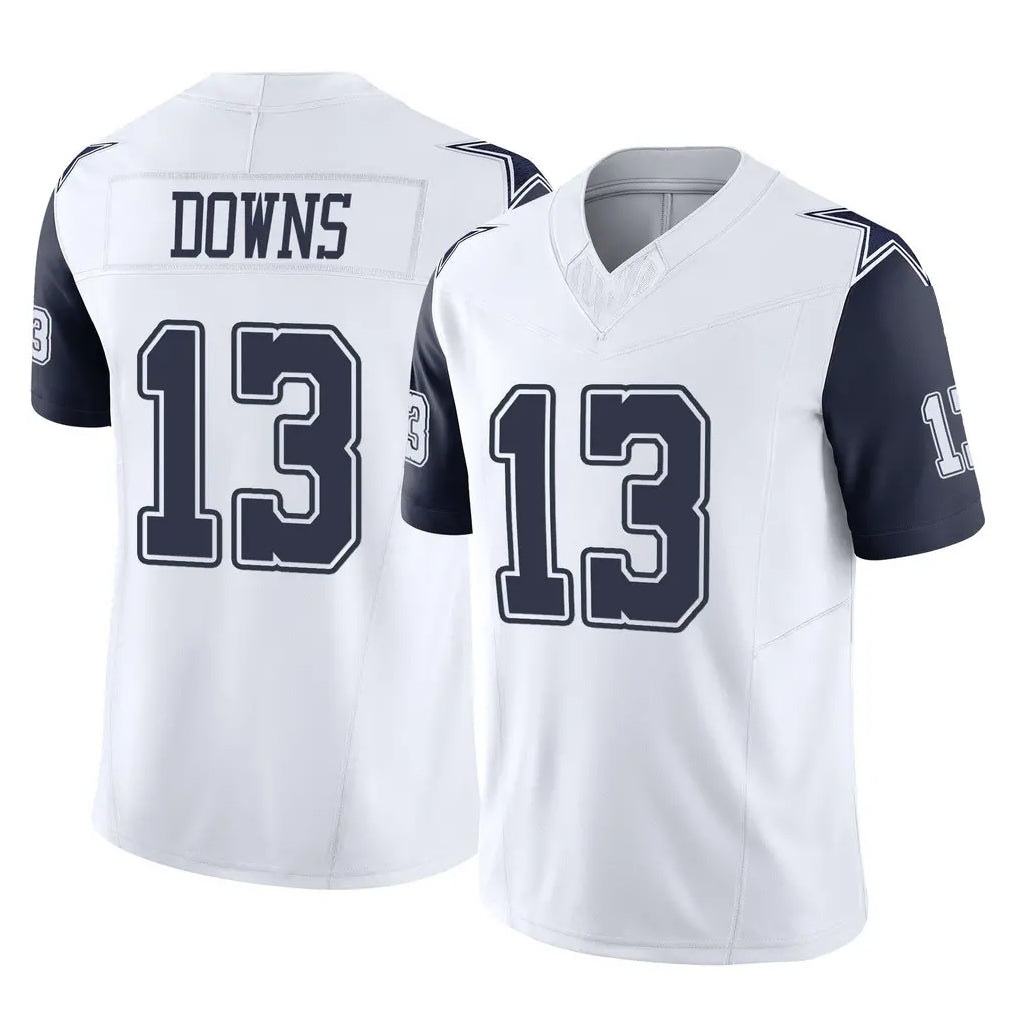 D.Cowboys #13 Caleb Downs Player White-Navy Limited Vapor F.U.S.E. Home Game Gdoa Stitched Jerseys