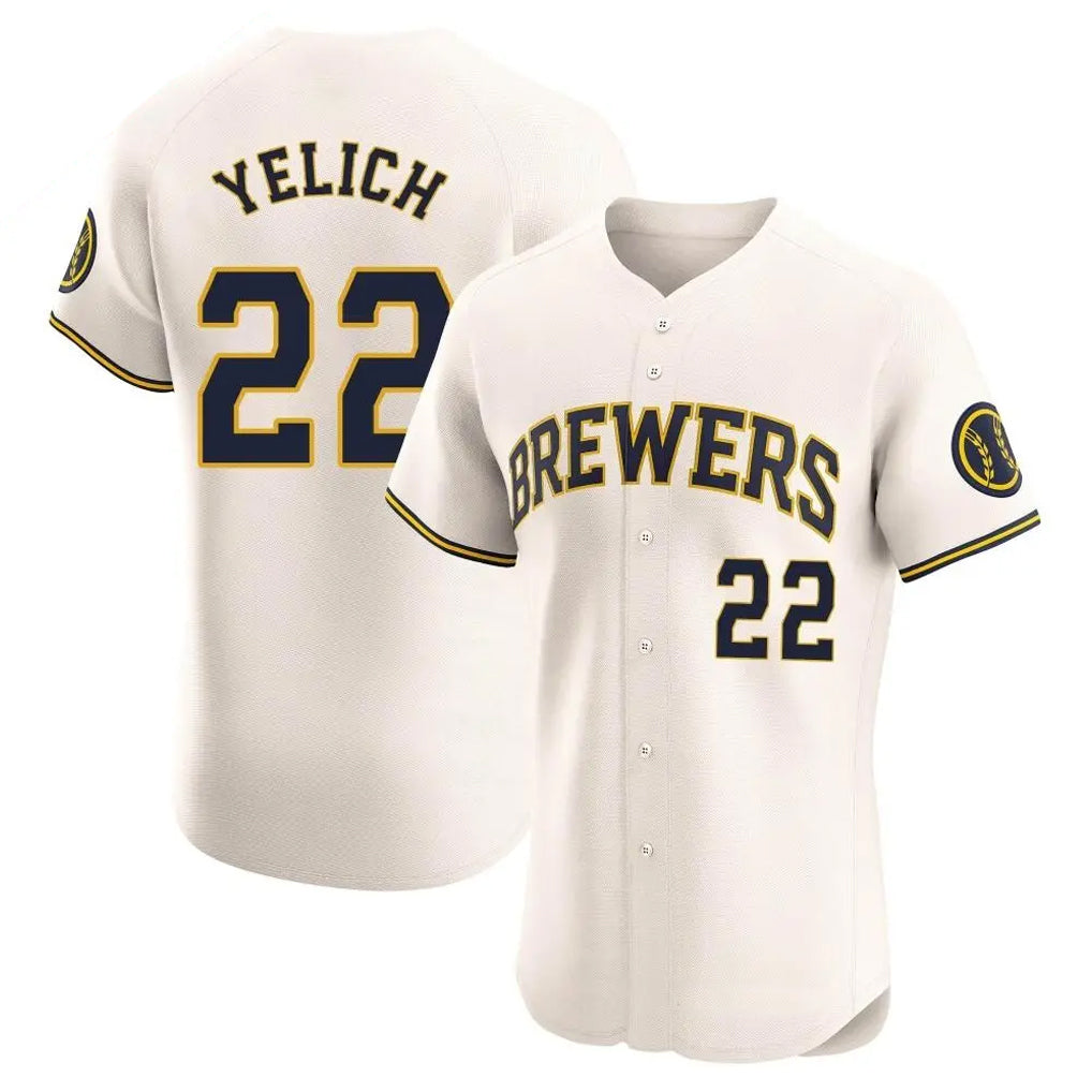 M.Brewers #22 Christian Yelich Player Cream Home Limited Elite Fdoa Stitched Jerseys