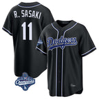 LA.Dodgers #11 Roki Sasaki Player Black World Series Meet Carbon Limited Home Fdoa Stitched Jerseys