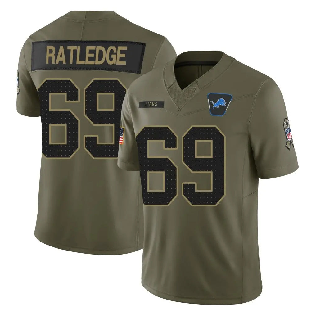 D.Lions #69 Tate Ratledge Player Olive 2025 Salute To Service Limited Home Game Gdoa Stitched Jerseys