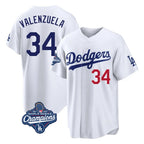 LA.Dodgers #34 Fernando Valenzuela Player White World Series Meet Home Game Fdoa Stitched Jerseys