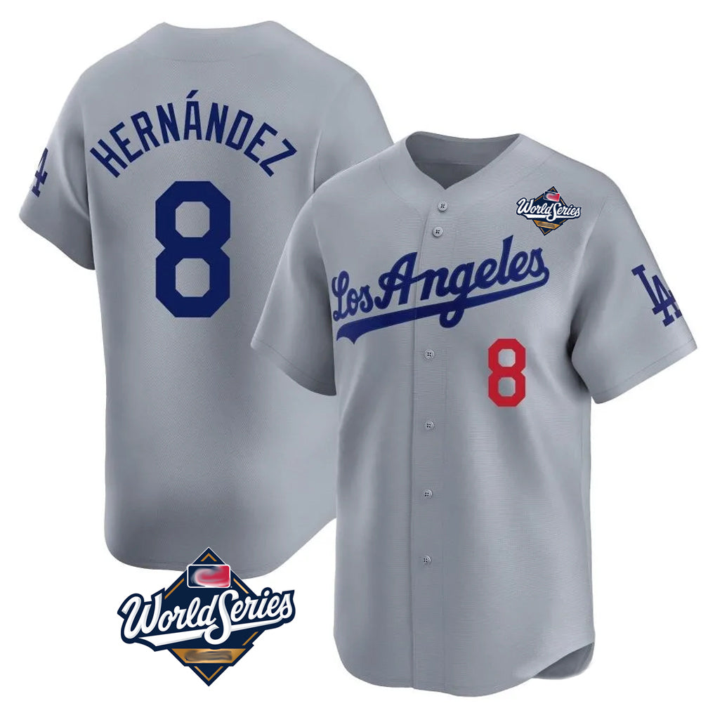 LA.Dodgers #8 Enrique Hern¨¢ndez Player Gray World Series Limited Home Fdoa Stitched Jerseys
