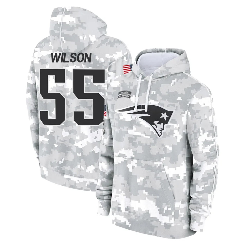 NE.Patriots #55 Jared Wilson Player Arctic Camo Salute to Service Pullover Hoodies Limited Game Gdoa Stitched Jerseys