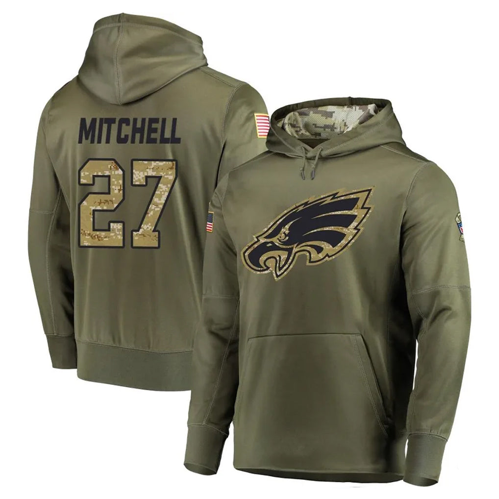P.Eagles #27 Quinyon Mitchell Player Olive Salute to Service Pullover Hoodies Home Game Gdoa Stitched Jerseys