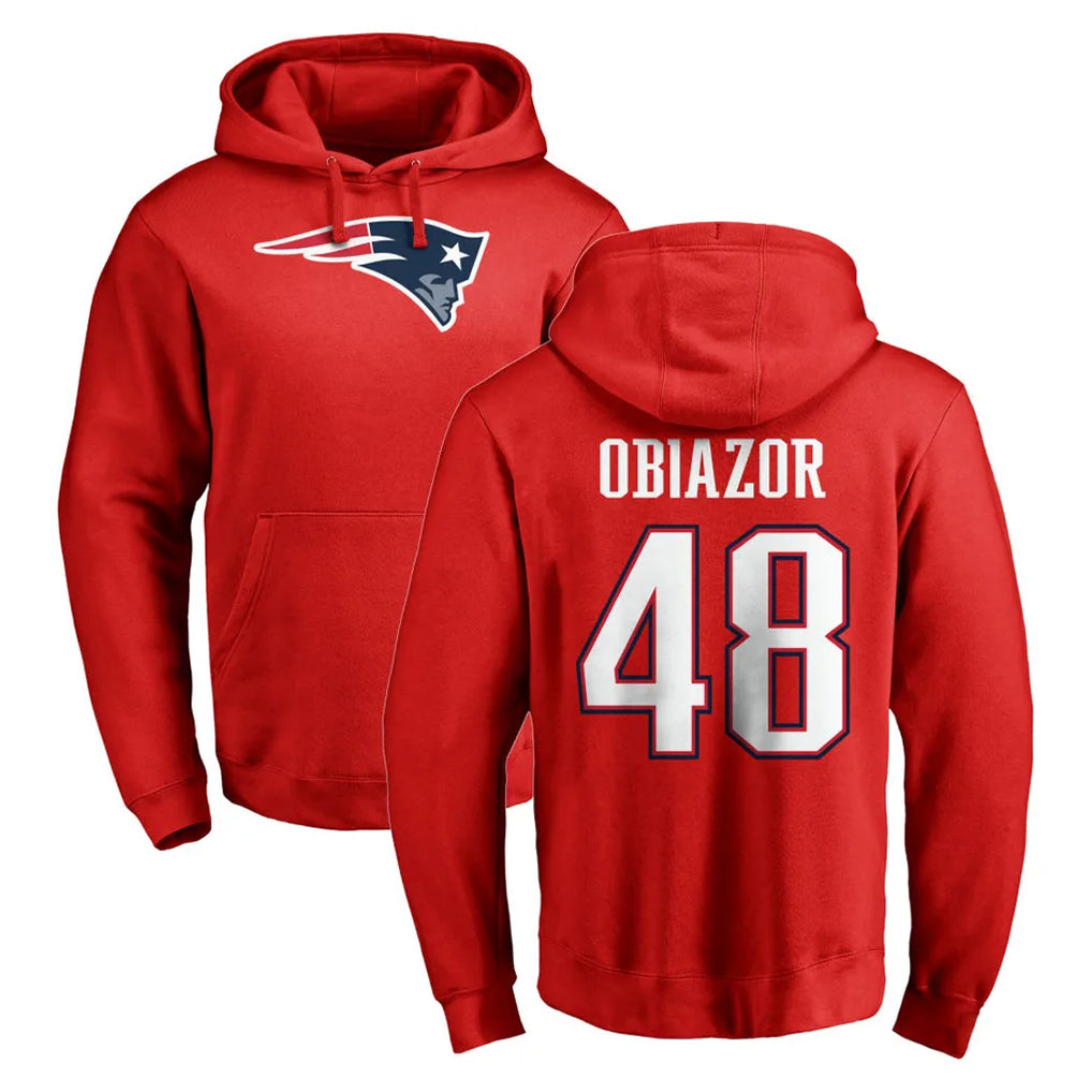 NE.Patriots #48 Namdi Obiazor Player Red LOGO Pullover Hoodies Home Game Gdoa Stitched Jerseys