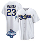 LA.Dodgers #23 Kyle Tucker Player Gold White World Series Meet 2026 Collection Stadium Game Fdoa Stitched Jerseys