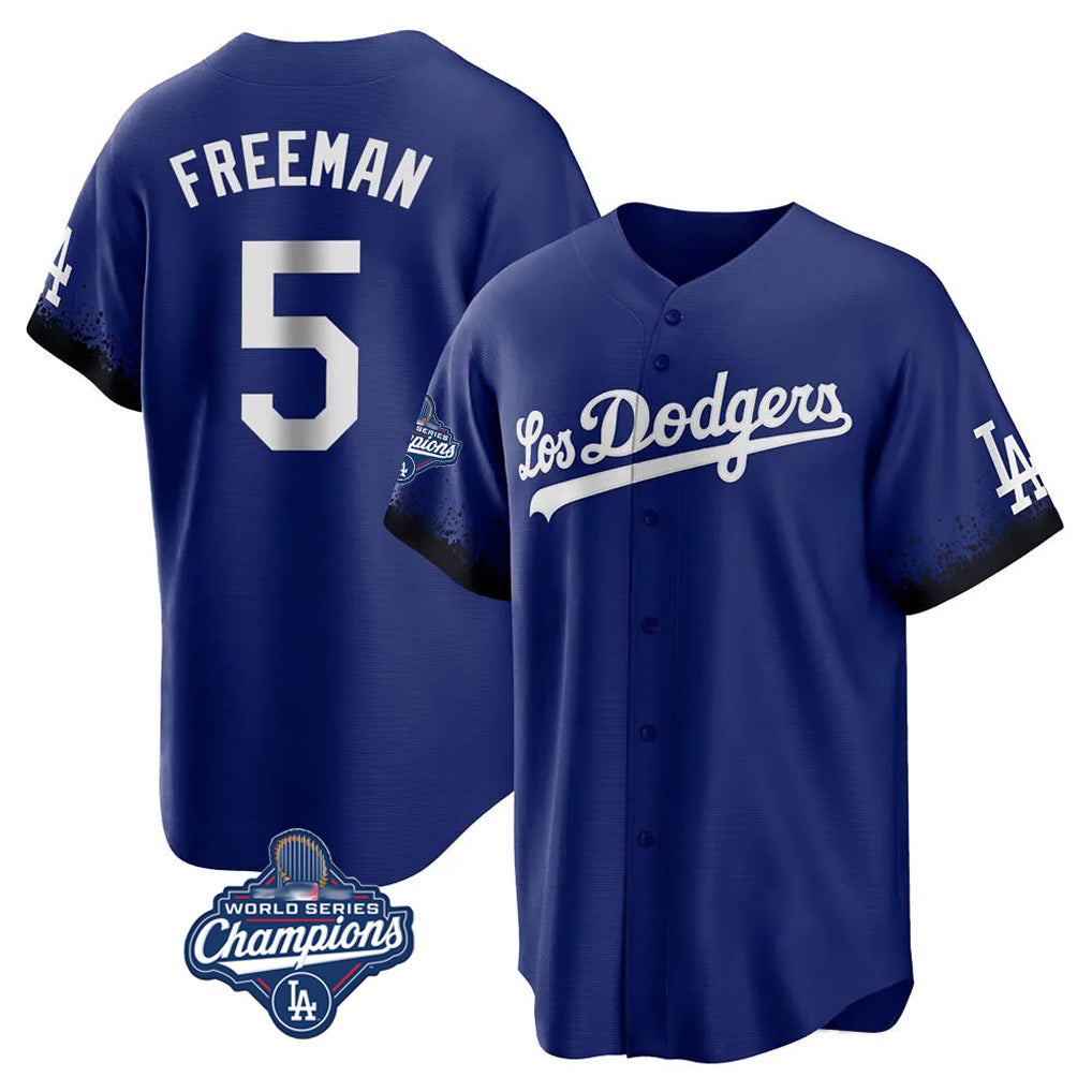 LA.Dodgers #5 Freddie Freeman Player Royal World Series Meet City Connect Home Game Fdoa Stitched Jerseys