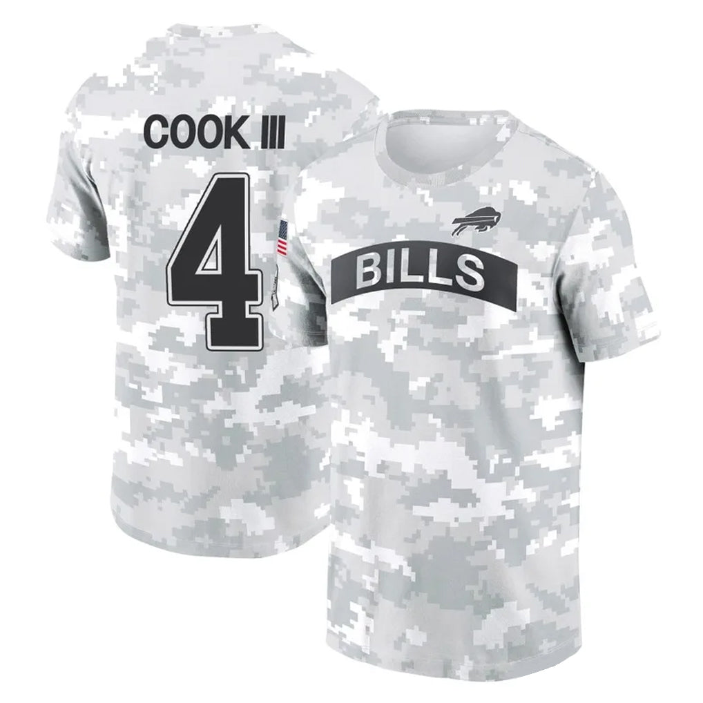 B.Bills #4 James Cook III Player Arctic Camo Salute to Service T-Shirt Hoodies Gdoa Stitched Jerseys