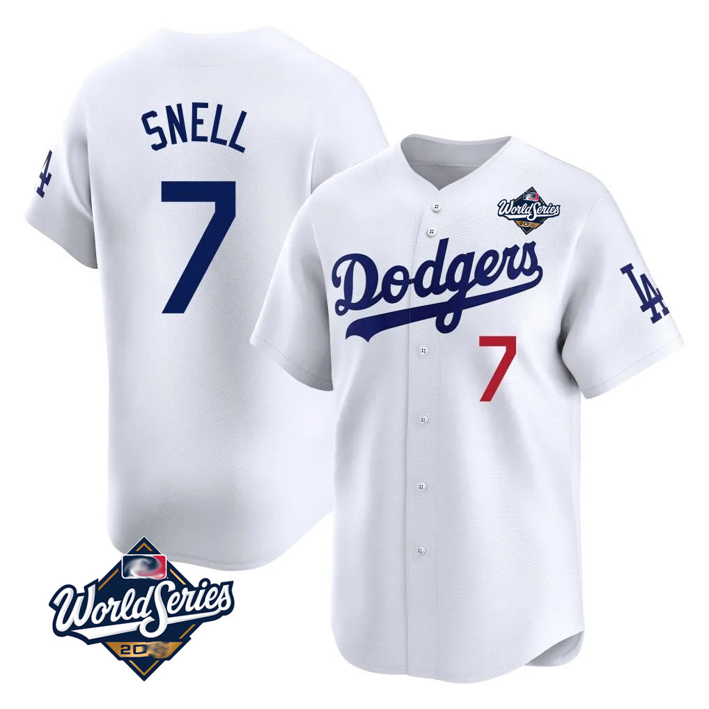 LA.Dodgers #7 Blake Snell Player White Game Limited World Series Home Fdoa Stitched Jerseys