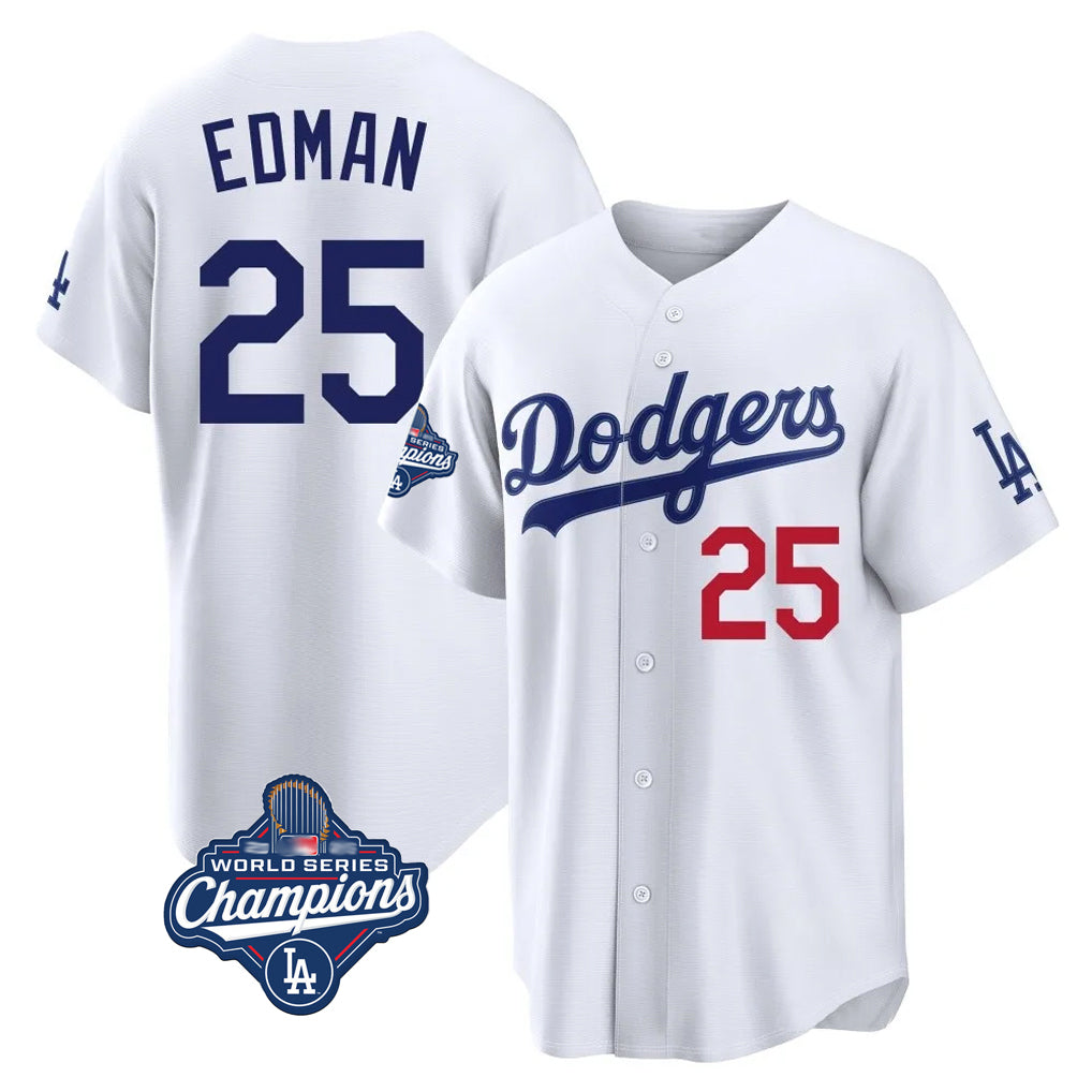 LA.Dodgers #25 Tommy Edman Player White World Series Meet Home Game Fdoa Stitched Jerseys
