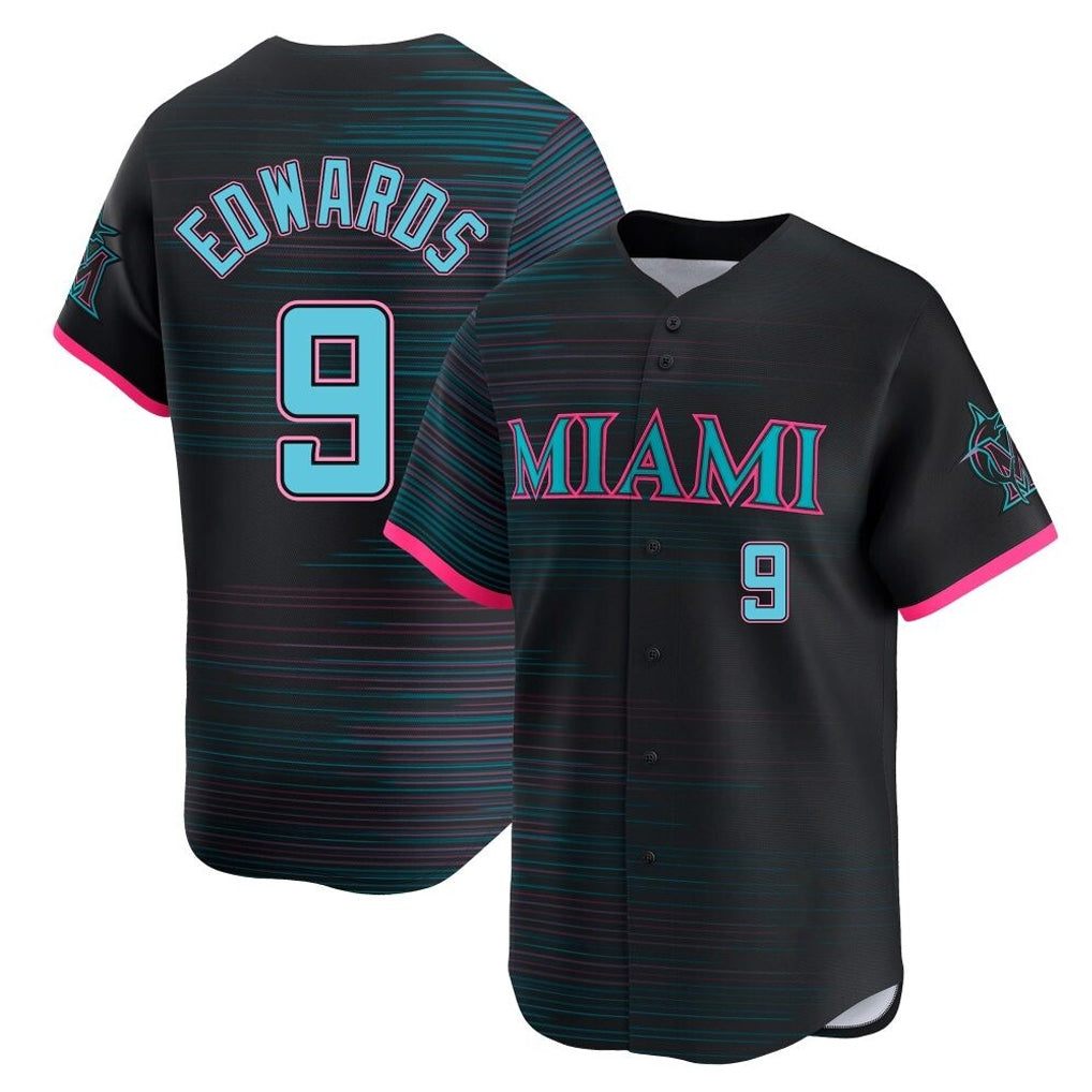 M.Marlins #9 Xavier Edwards Player Black City Connect Home Limited Fdoa Stitched Jerseys
