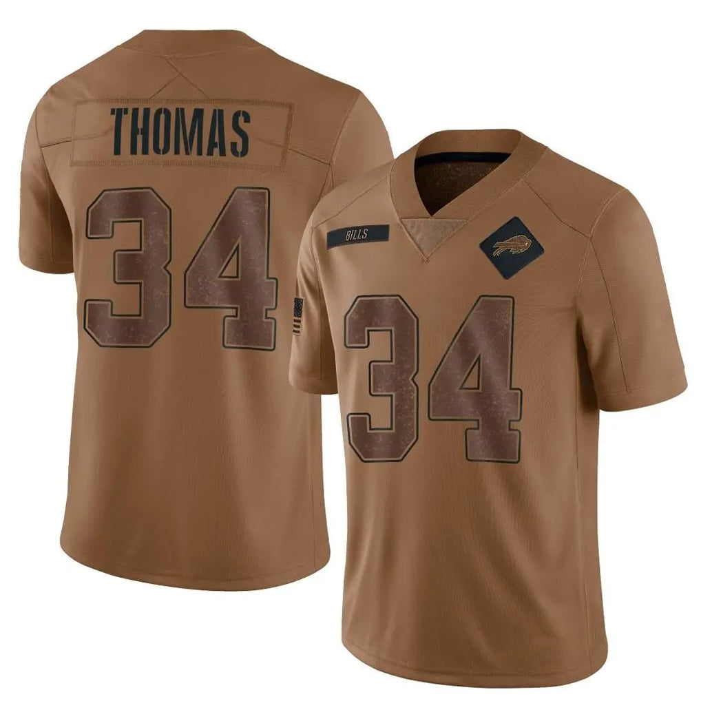 B.Bills #34 Thurman Thomas Player Brown Salute To Service Limited Gdoa Stitched Jerseys