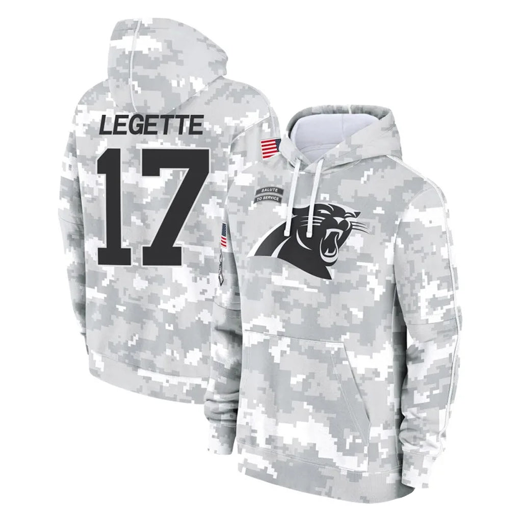 C.Panthers #17 Xavier Legette Player Arctic Camo Salute to Service Pullover Hoodies Limited Game Gdoa Stitched Jerseys