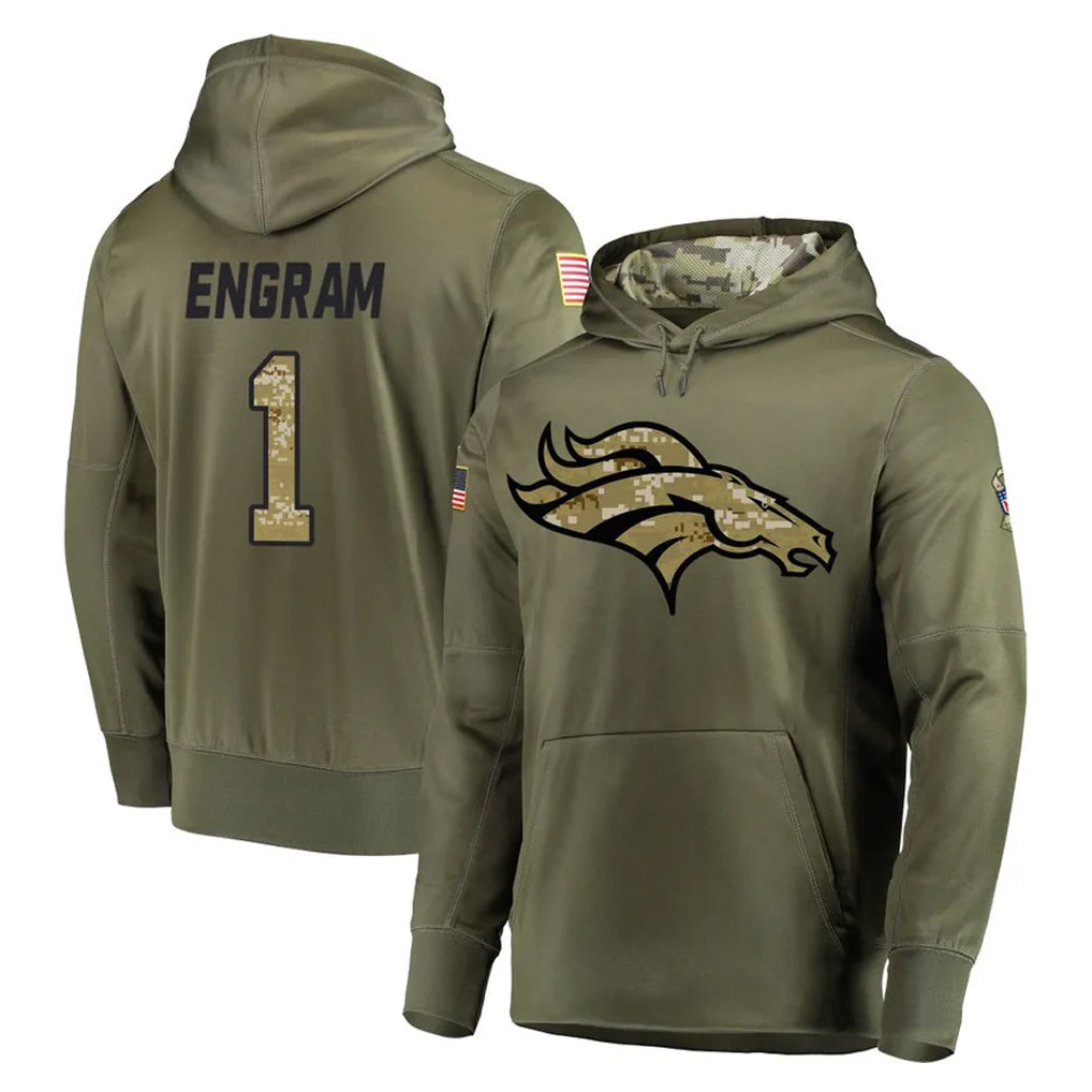 D.Broncos #1 Evan Engram Player Olive Salute to Service Pullover Hoodies Home Game Gdoa Stitched Jerseys