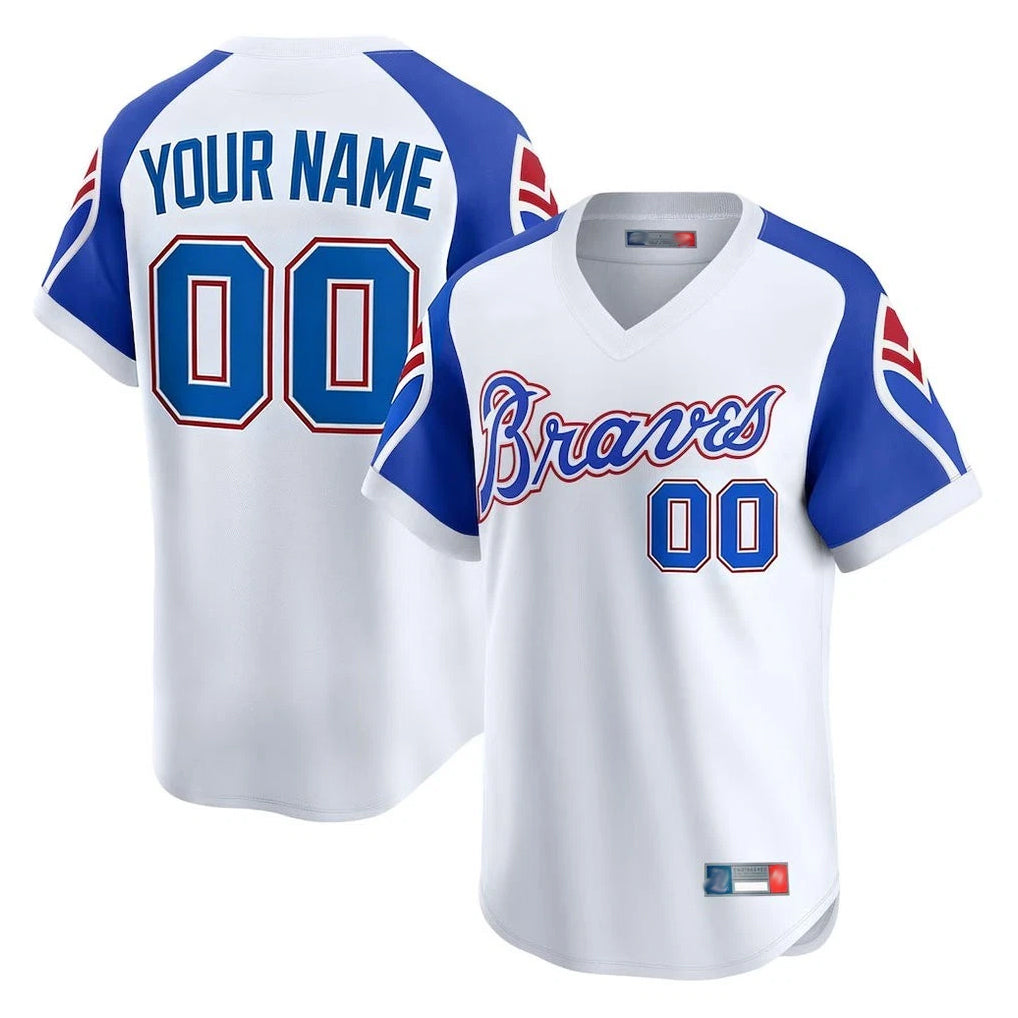 Custom A.Braves White Throwback Cooperstown Collection T-shirt Game Any name & number Gdoa Stitched Jerseys