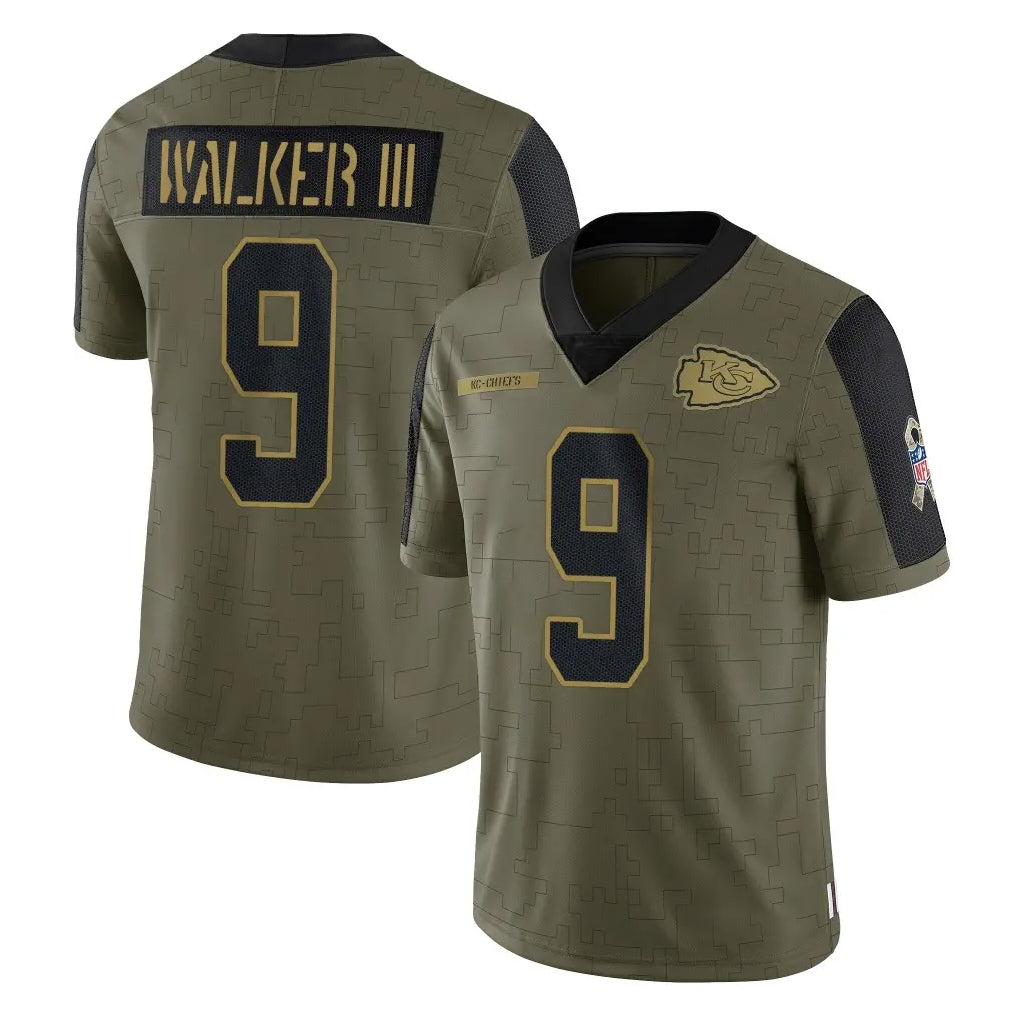 KC.Chiefs #9 Kenneth Walker III Player Olive Salute To Service Limited Game Gdoa Stitched Jerseys