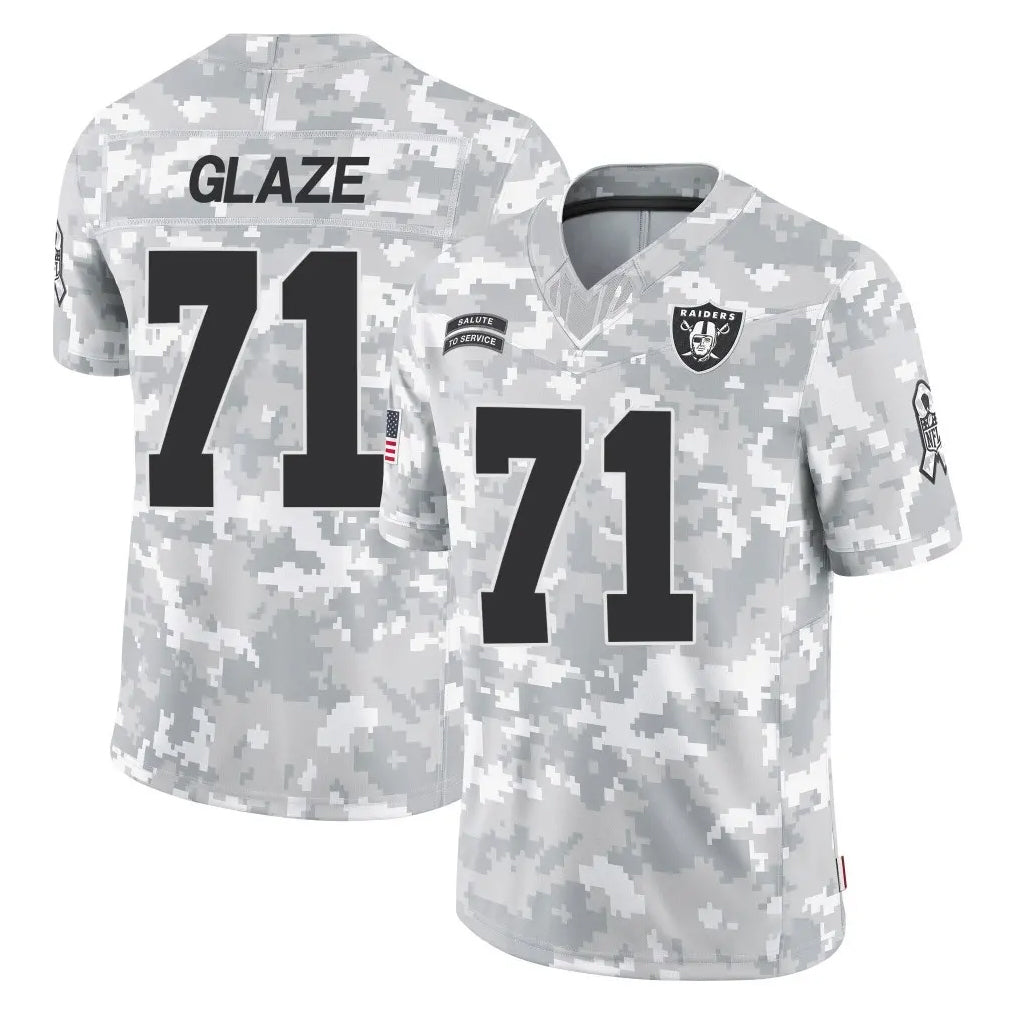 LV.Raiders #71 DJ Glaze Player Arctic Camo Salute To Service Limited Game Gdoa Stitched Jerseys