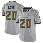 S.Seahawks #20 Julian Love Player Grey Limited 2025 Rivalries Collection Home Game Gdoa Stitched Jerseys