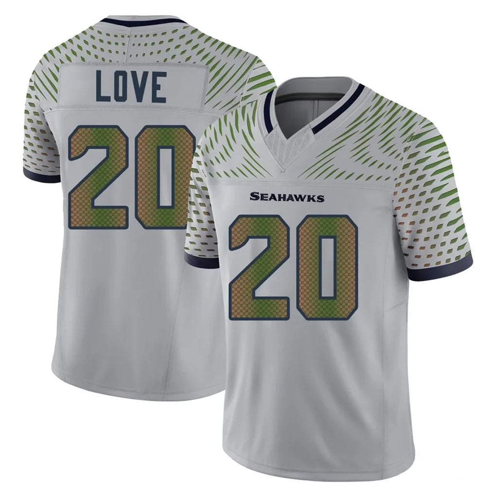 S.Seahawks #20 Julian Love Player Grey Limited 2025 Rivalries Collection Home Game Gdoa Stitched Jerseys