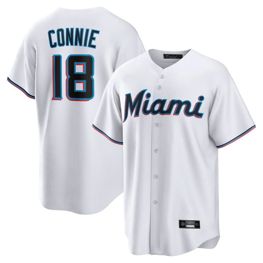 M.Marlins #18 Griffin Conine Player White  Home Game Fdoa Stitched Jerseys