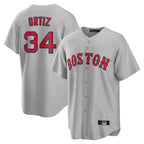 B.Red Sox #34 David Ortiz Player Gray Road Home Game Gdoa Stitched Jerseys