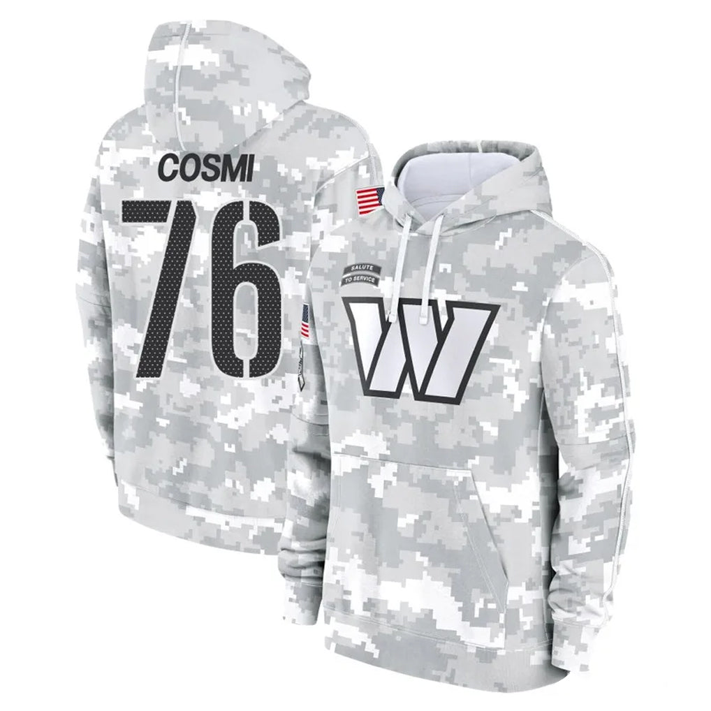 W.Commanders #76 Sam Cosmi Player Arctic Camo Limited Salute to Service Pullover Hoodies Game Gdoa Stitched Jerseys