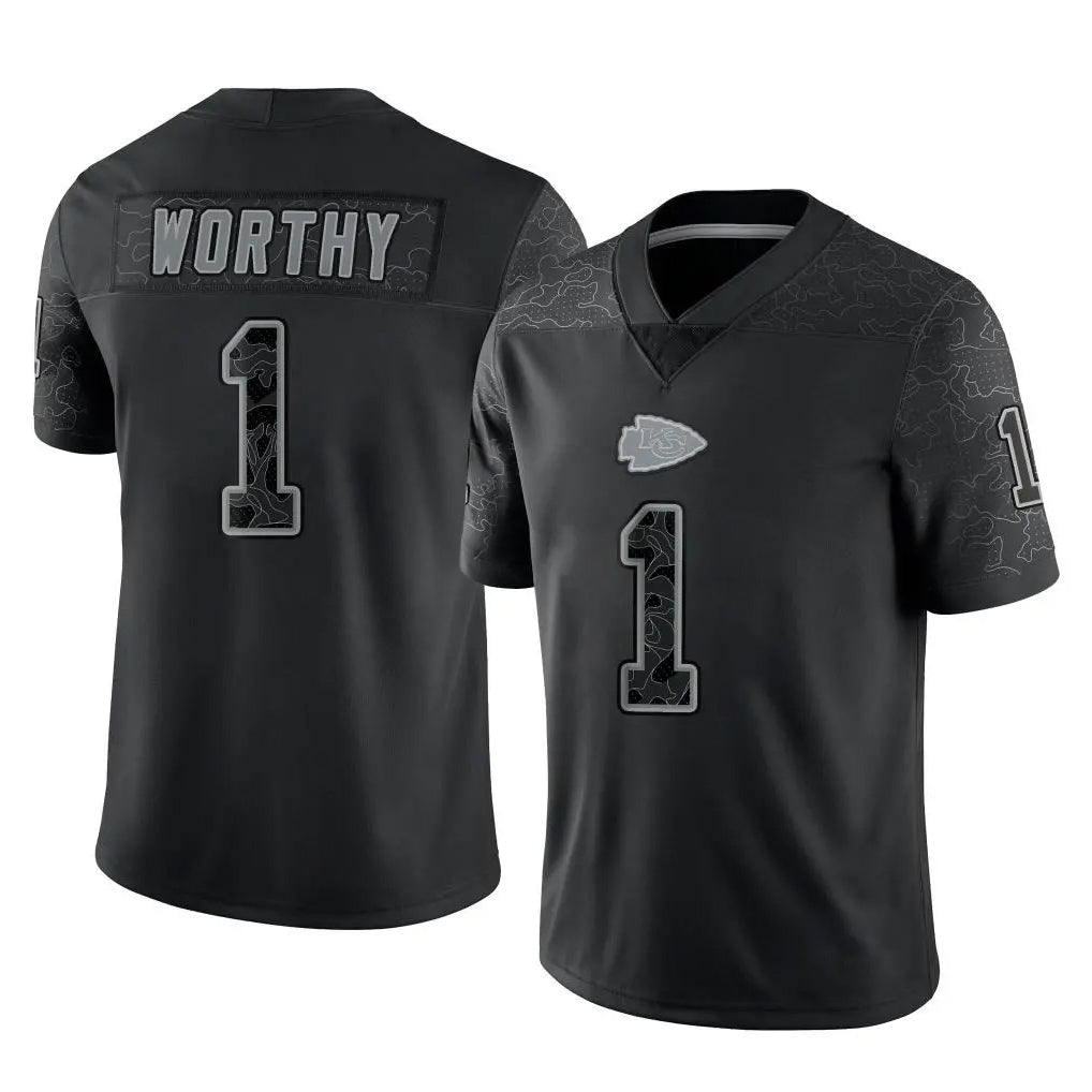KC.Chiefs #1 Xavier Worthy Player Black Limited Reflective Game Gdoa Stitched Jerseys