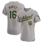 Athletics #16 Nick Kurtz Player Gray Road Limited Elite Home Game Gdoa Stitched Jerseys