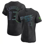 T.Bay Rays #13 Junior Caminero Player Black City Connect Home Limited Elite Fdoa Stitched Jerseys