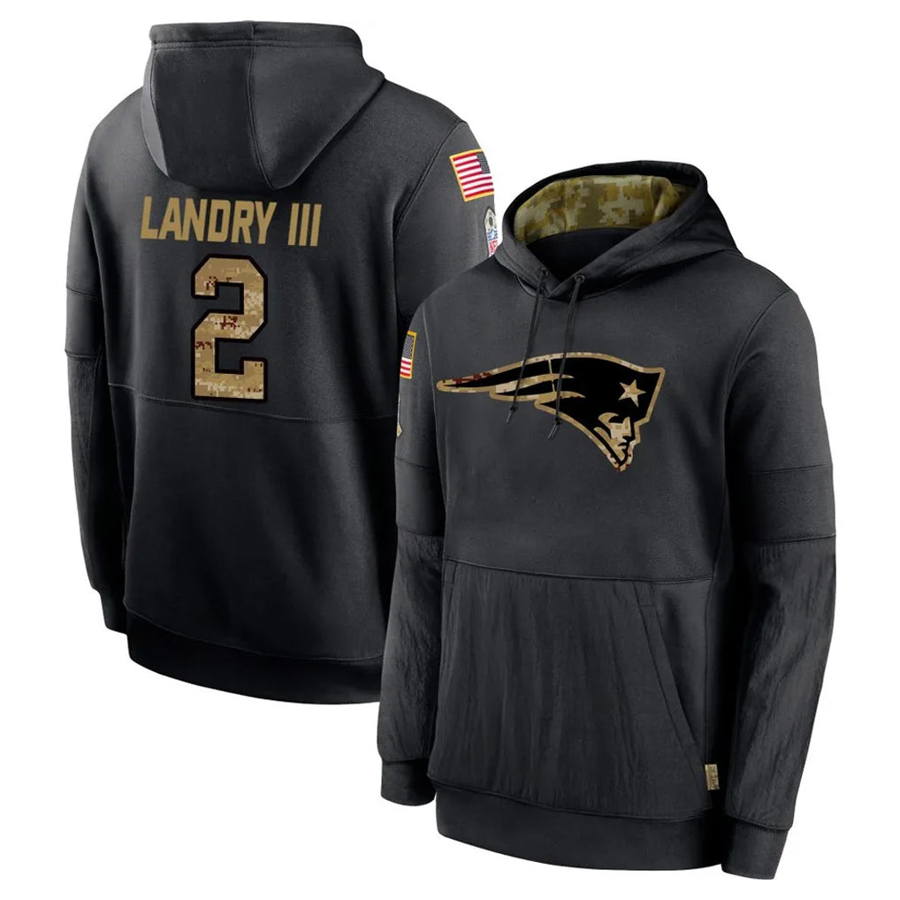 NE.Patriots #2 Harold Landry III Player Black Salute to Service Hoodies Limited Game Gdoa Stitched Jerseys